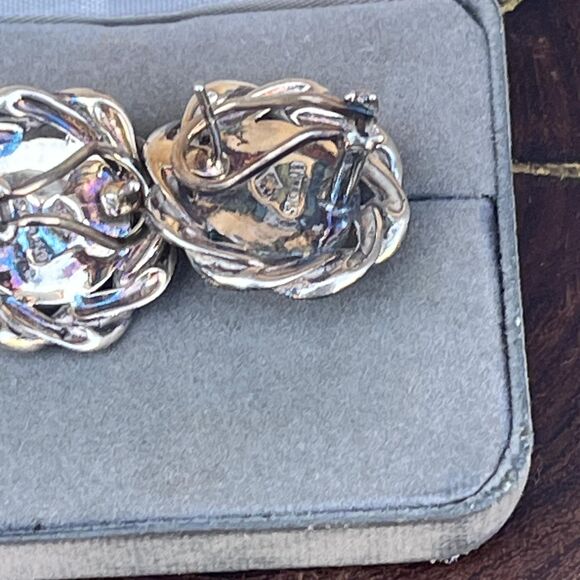 Vintage Marcasite Judith Jack Earrings in Sterling Silver Faux Peal Large Studs - Picture 5 of 8